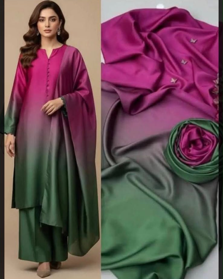 3 Piece Unstitched Silk Suit with Digital Printed Dupatta