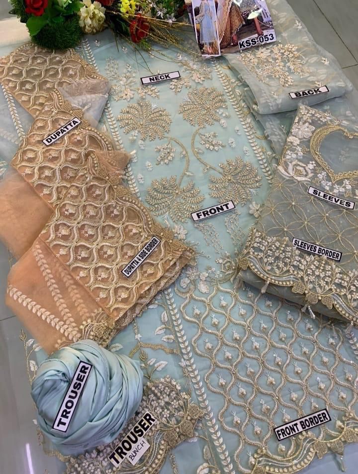 3 Piece Unstitched Organza Suit with Heavy Handwork
