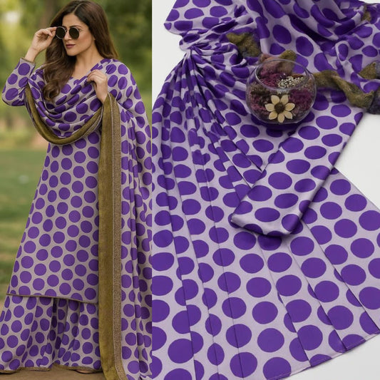 3 Piece Unstitched Silk Suit with Digital Printed Dupatta