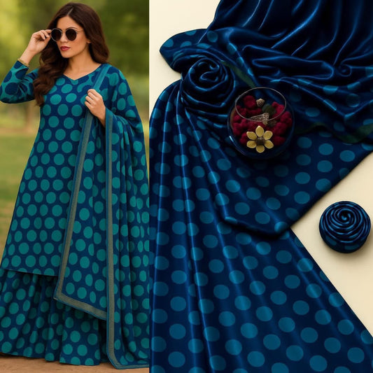 3 Piece Unstitched Silk Suit with Digital Printed Dupatta