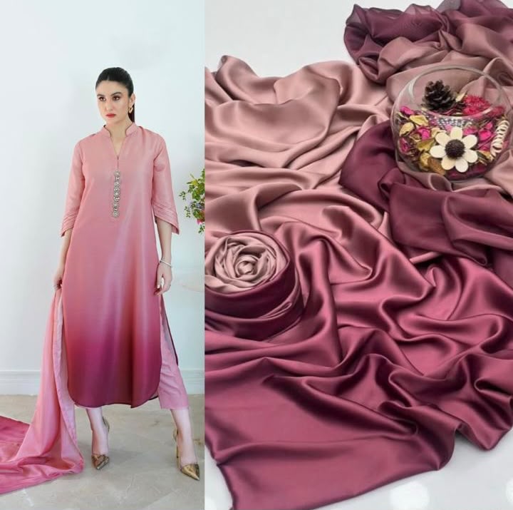 3 Piece Unstitched Silk Suit with Digital Printed Dupatta