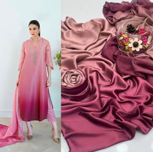3 Piece Unstitched Silk Suit with Digital Printed Dupatta