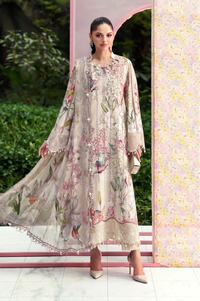 Premium 3 Piece Unstitched Embroidered Suit with Shiffon Embroidered Dupatta