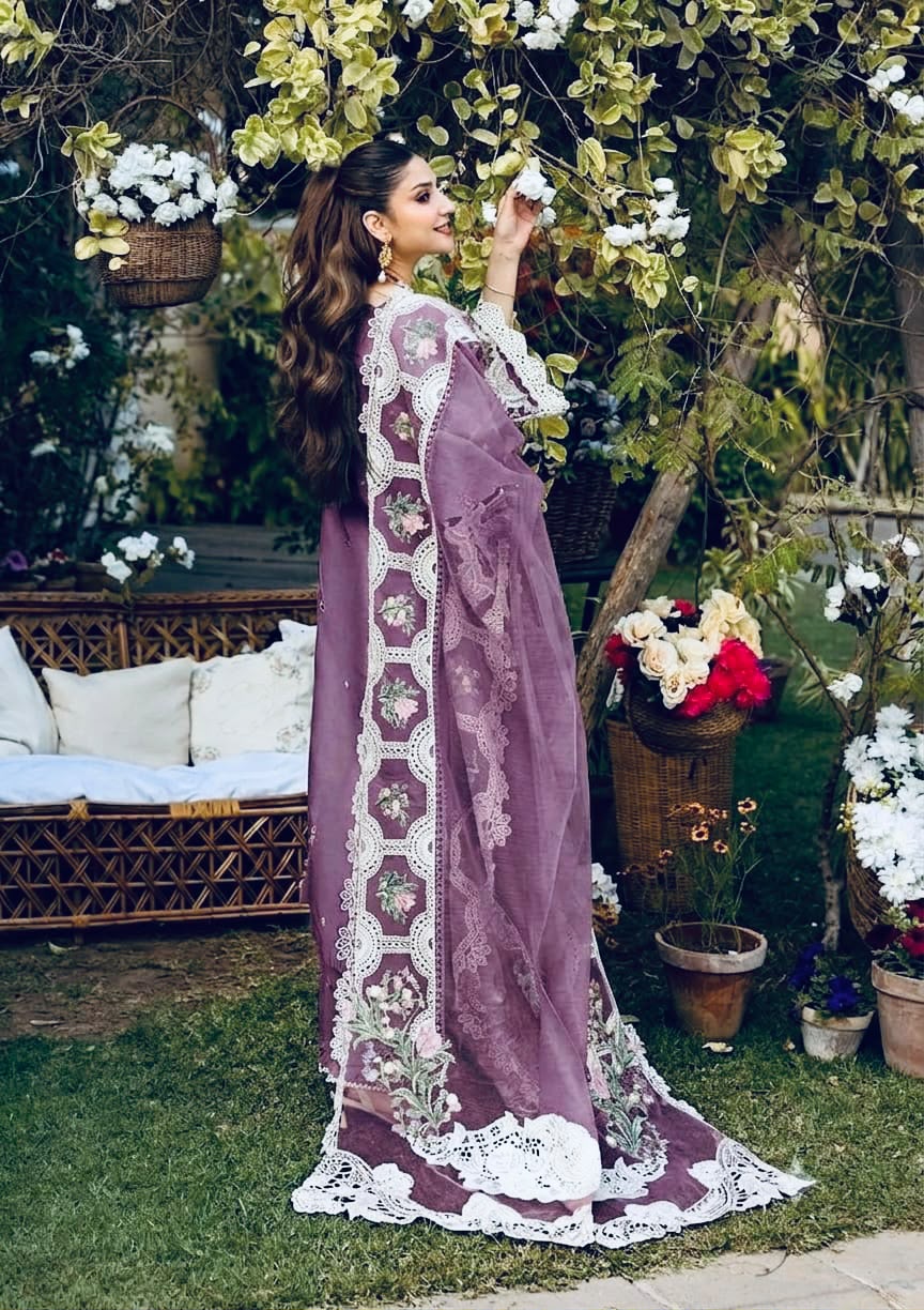 Premium 3 Piece Unstitched Embroidery Suit with Khaddi Net Embroidered Dupatta