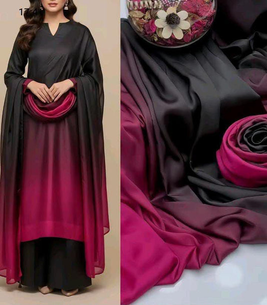 3 Piece Unstitched Silk Suit with Digital Printed Dupatta