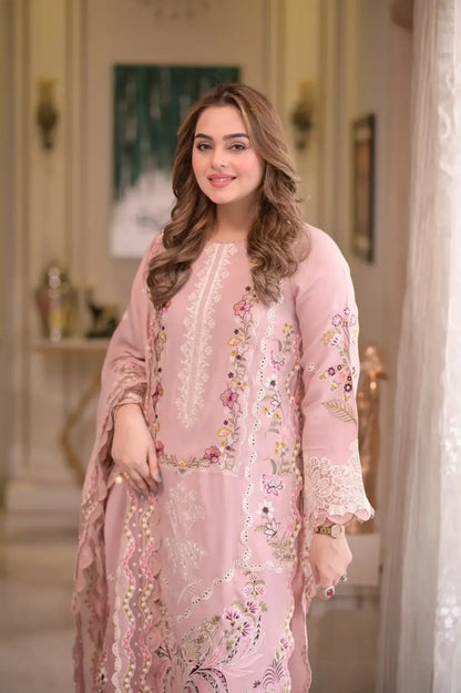 3 Piece Unstitched Chicken Kari Embroidered  Lawn Suit