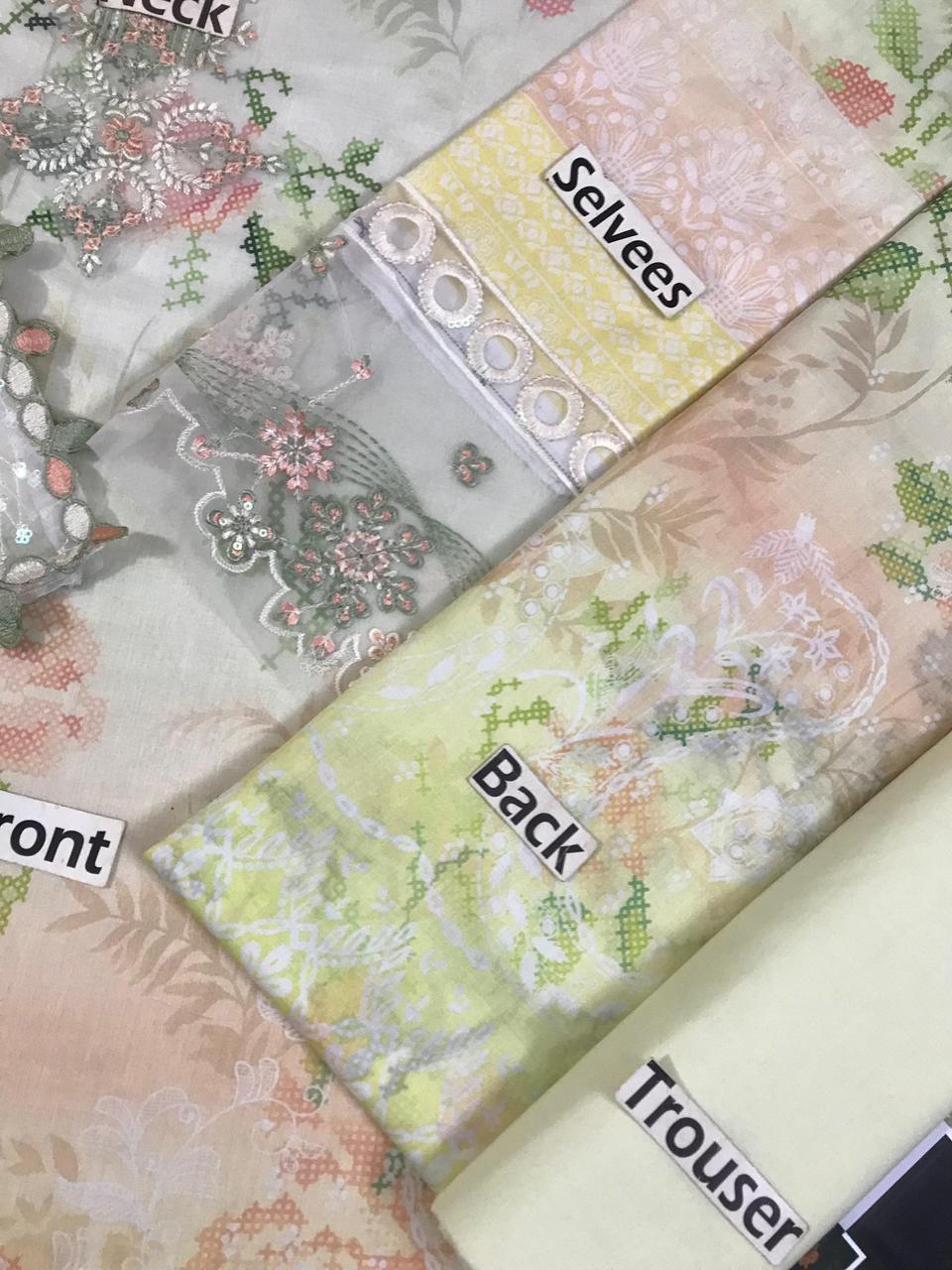 Premium 3 Piece Unstitched Suit with Heavy Embroidered Shiffon Dupatta