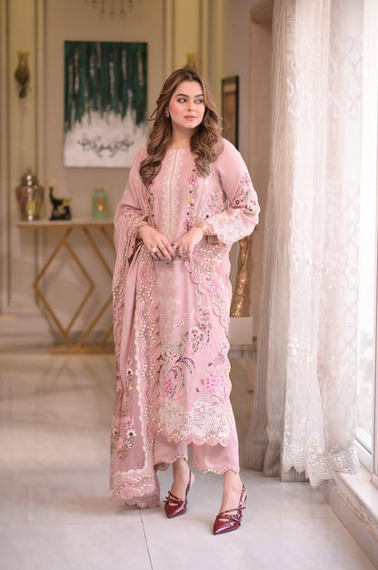 3 Piece Unstitched Chicken Kari Embroidered  Lawn Suit