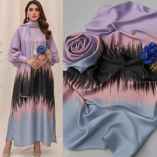3 Piece Unstitched Silk Suit with Digital Printed Dupatta