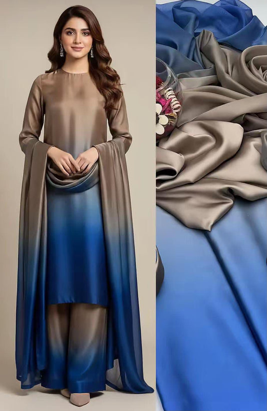 3 Piece Unstitched Silk Suit with Digital Printed Dupatta