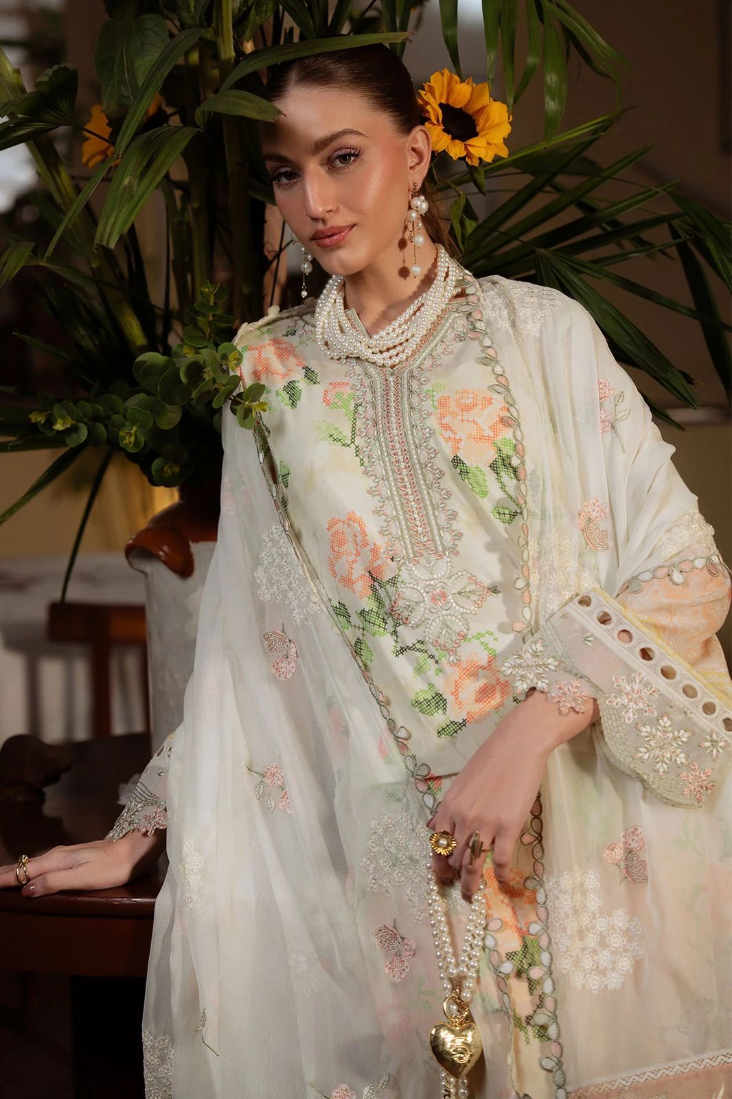 Premium 3 Piece Unstitched Suit with Heavy Embroidered Shiffon Dupatta
