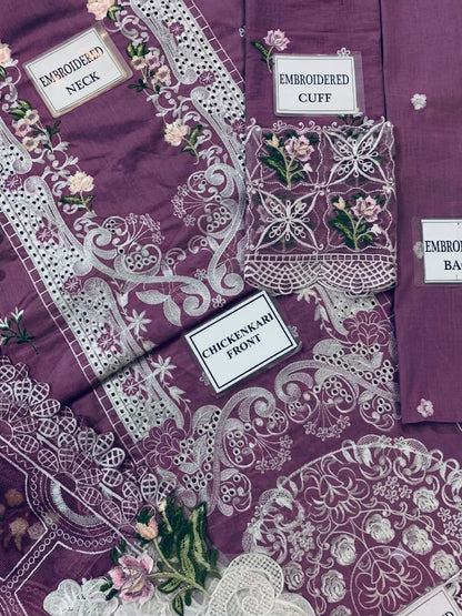Premium 3 Piece Unstitched Embroidery Suit with Khaddi Net Embroidered Dupatta