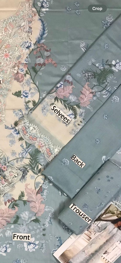 Premium 3 Piece Unstitched Embroidery Suit with Embroidered Shiffon Dupatta