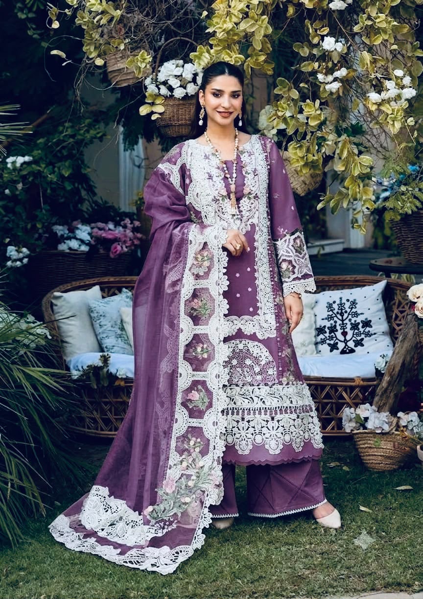 Premium 3 Piece Unstitched Embroidery Suit with Khaddi Net Embroidered Dupatta