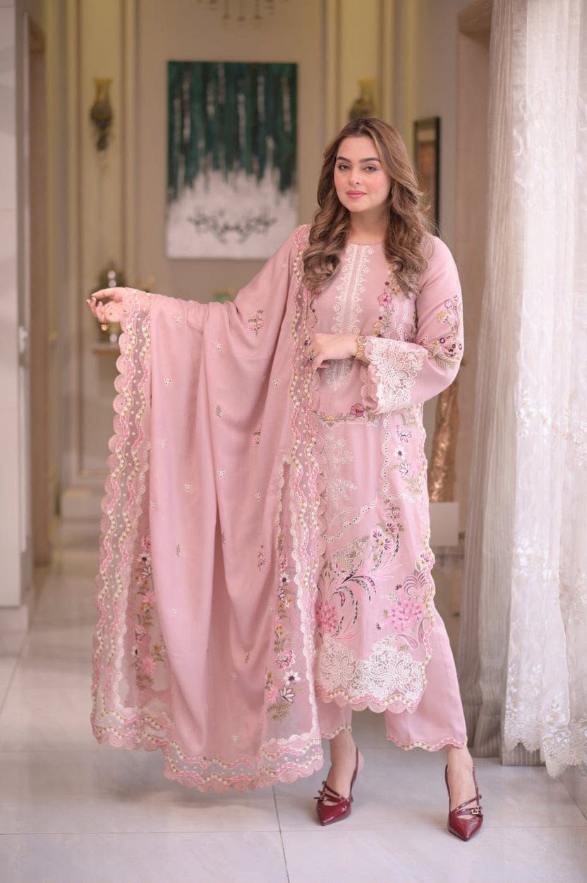 3 Piece Unstitched Chicken Kari Embroidered  Lawn Suit