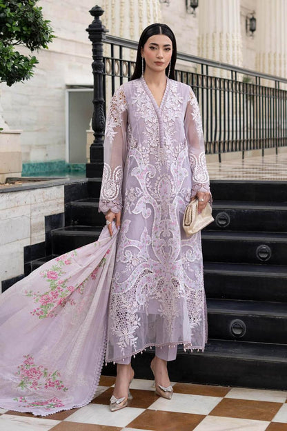 Premium 3 Piece Unstitched Embroidered Lawn Suit with Digital Silk Dupatta