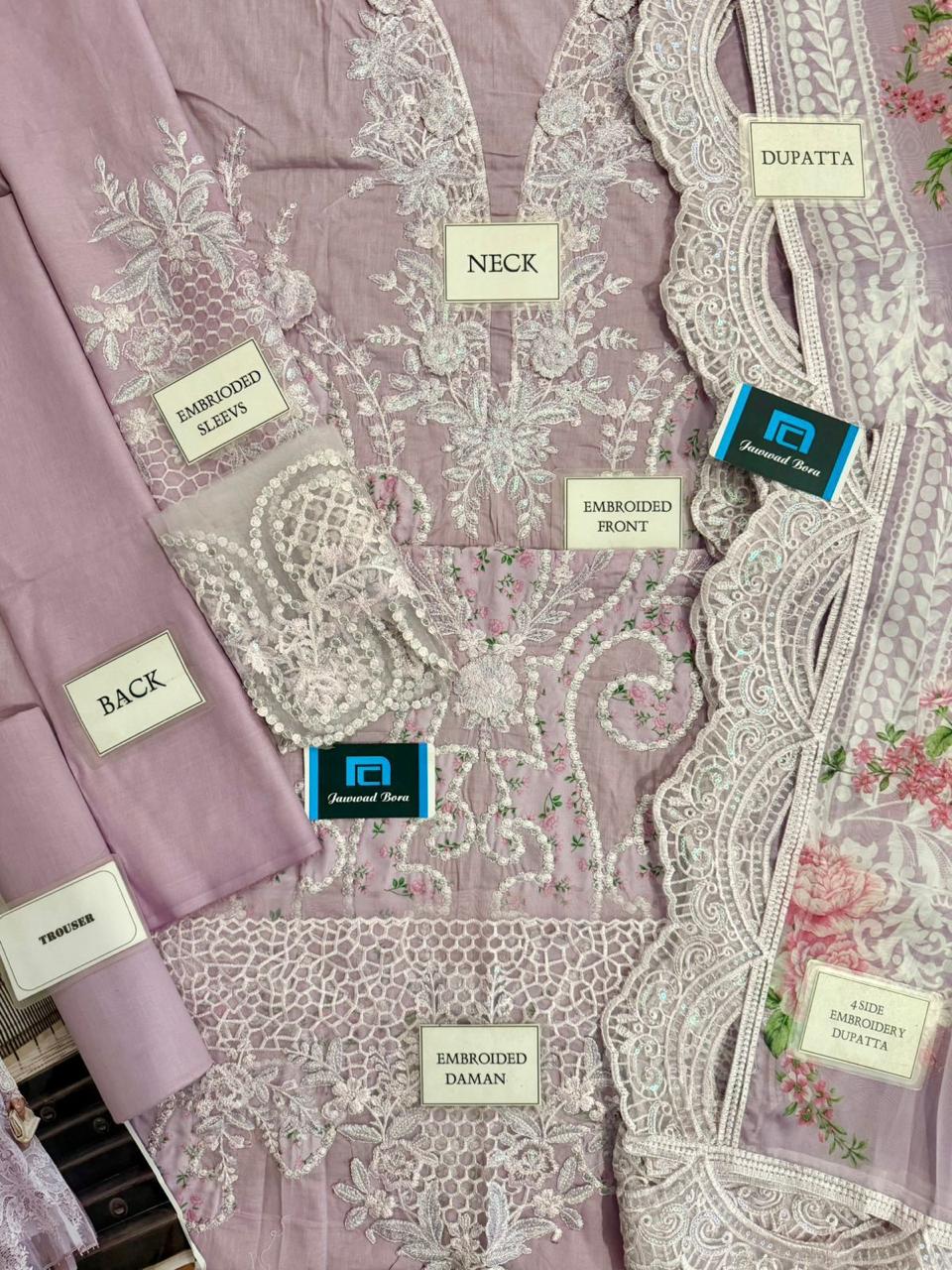 Premium 3 Piece Unstitched Embroidered Lawn Suit with Digital Silk Dupatta