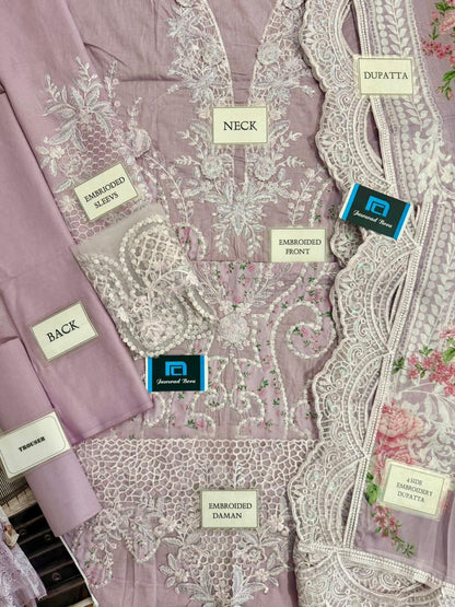 Premium 3 Piece Unstitched Embroidered Lawn Suit with Digital Silk Dupatta