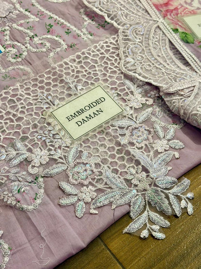 Premium 3 Piece Unstitched Embroidered Lawn Suit with Digital Silk Dupatta