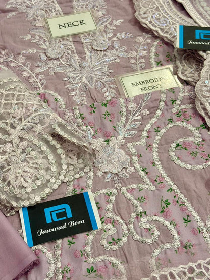 Premium 3 Piece Unstitched Embroidered Lawn Suit with Digital Silk Dupatta