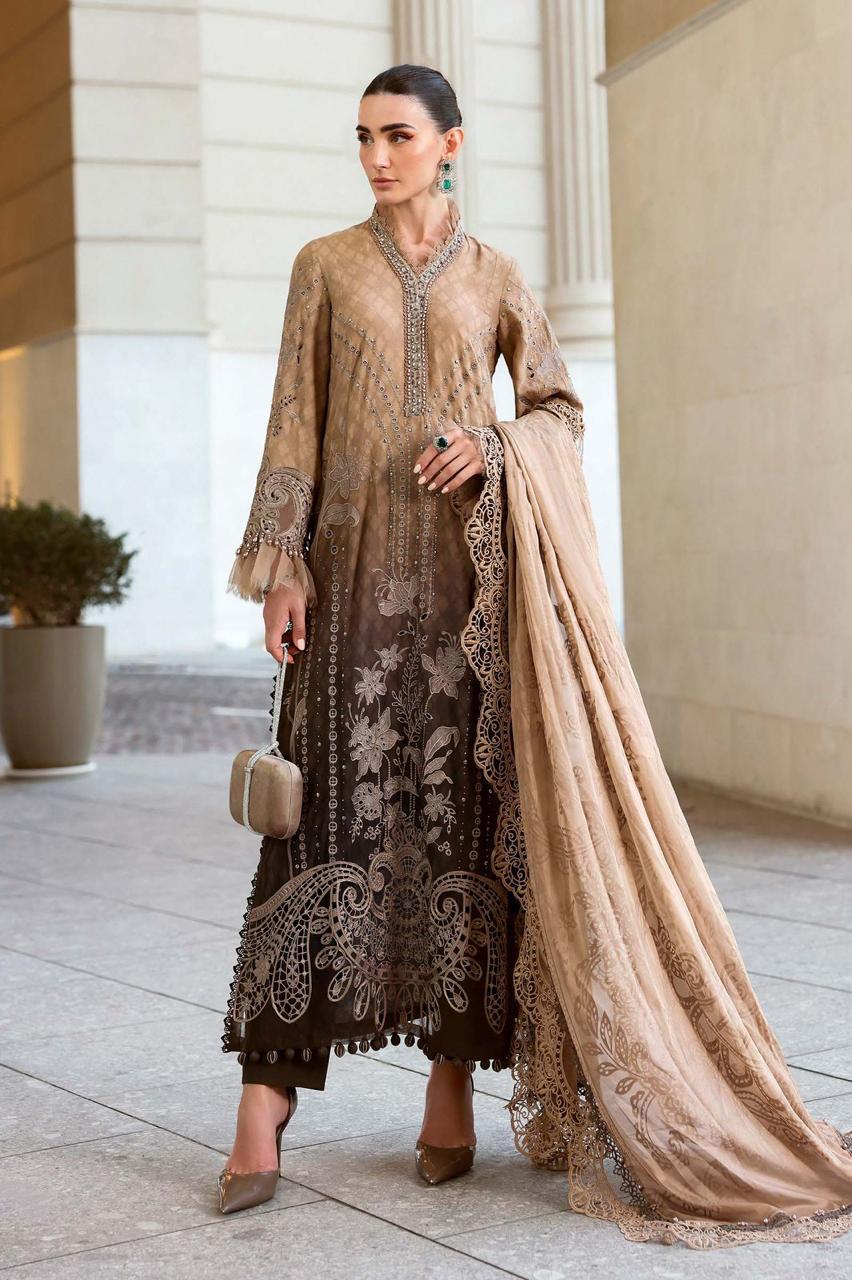 3 Piece Unstitched Embroidery Law Suit with Embroidered Shiffon Dupatta