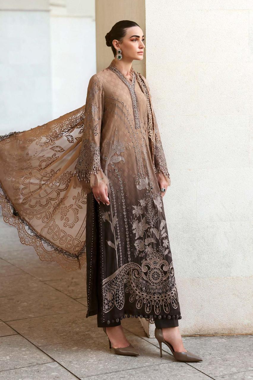 3 Piece Unstitched Embroidery Law Suit with Embroidered Shiffon Dupatta