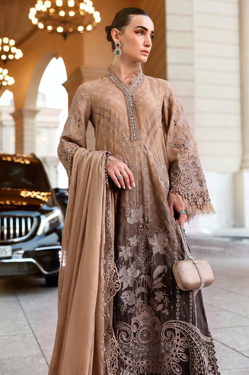 3 Piece Unstitched Embroidery Law Suit with Embroidered Shiffon Dupatta