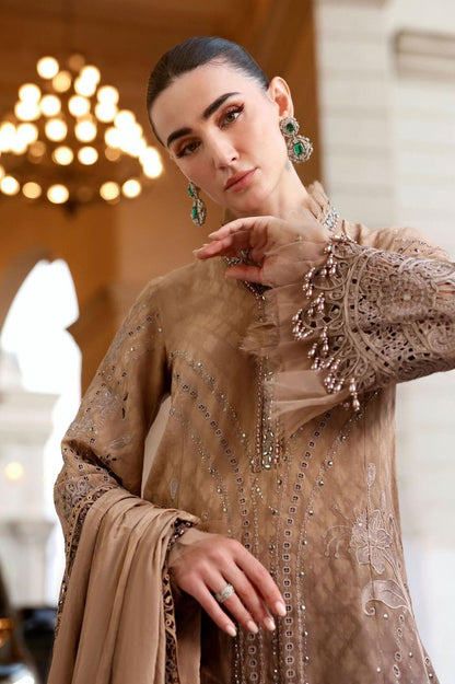 3 Piece Unstitched Embroidery Law Suit with Embroidered Shiffon Dupatta