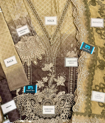 3 Piece Unstitched Embroidery Law Suit with Embroidered Shiffon Dupatta