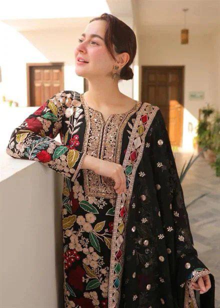 3 Piece Unstitched Embroidery Chiffon Suit with Embroidered Chiffon Dupatta & Malai Trouser