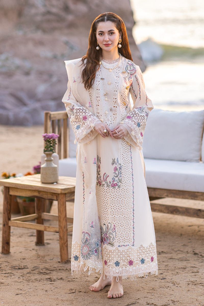 3 Piece Unstitched Embroidered Lawn Suit with Heavy Embroidered Organza Dupatta