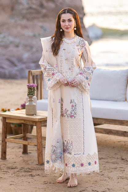 3 Piece Unstitched Embroidered Lawn Suit with Heavy Embroidered Organza Dupatta