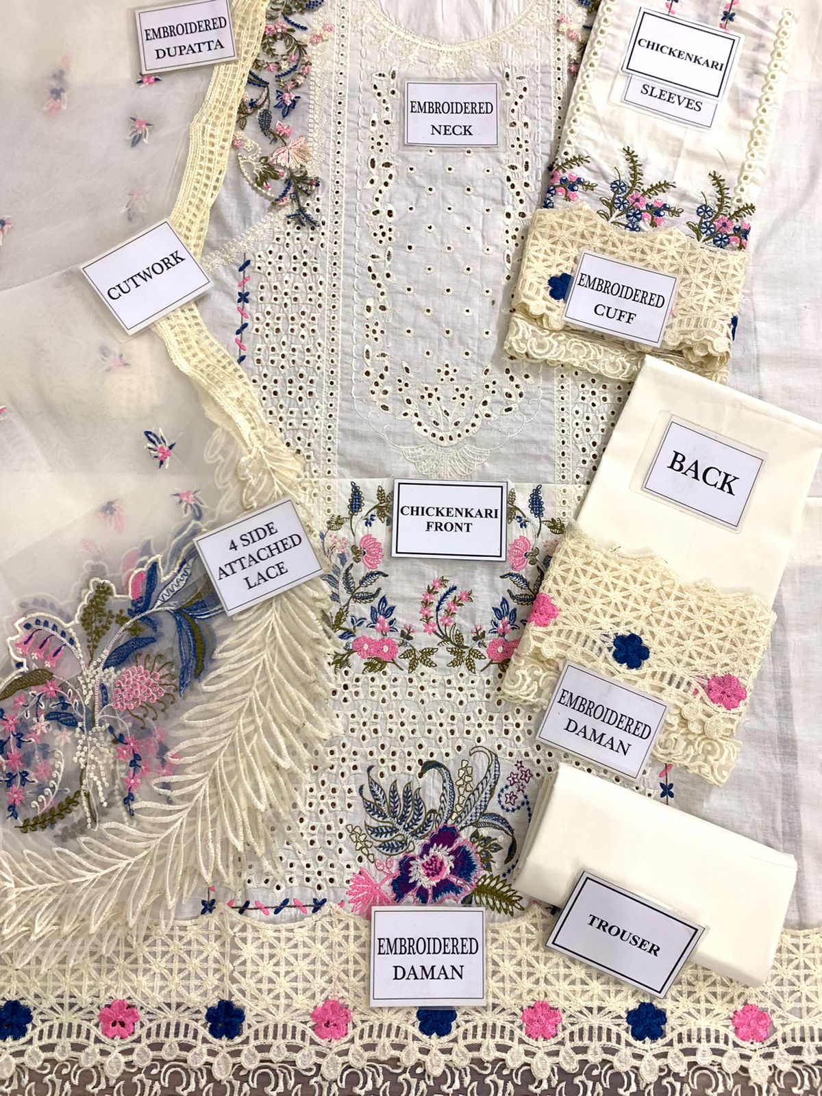 3 Piece Unstitched Embroidered Lawn Suit with Heavy Embroidered Organza Dupatta