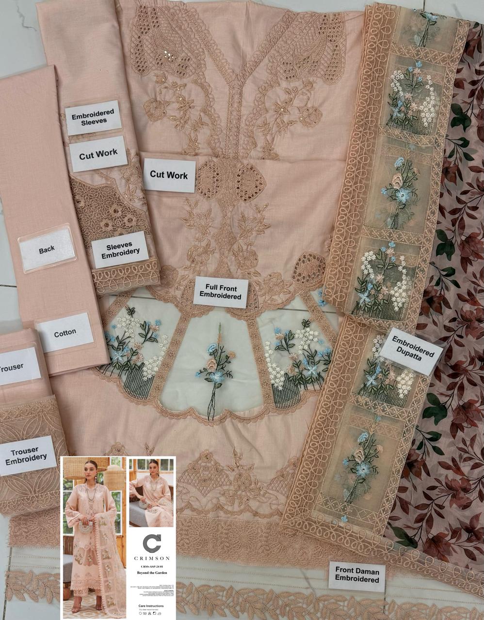 3 Piece Unstitched Chikankari Embroidered Cotton Suit with Organza Silk Dupatta