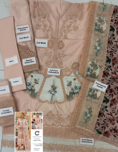 3 Piece Unstitched Chikankari Embroidered Cotton Suit with Organza Silk Dupatta