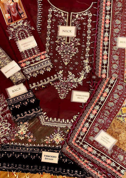 3 Piece Unstitched Embroidery Chiffon Suit with Digital Silk Dupatta & Jamawar Trouser
