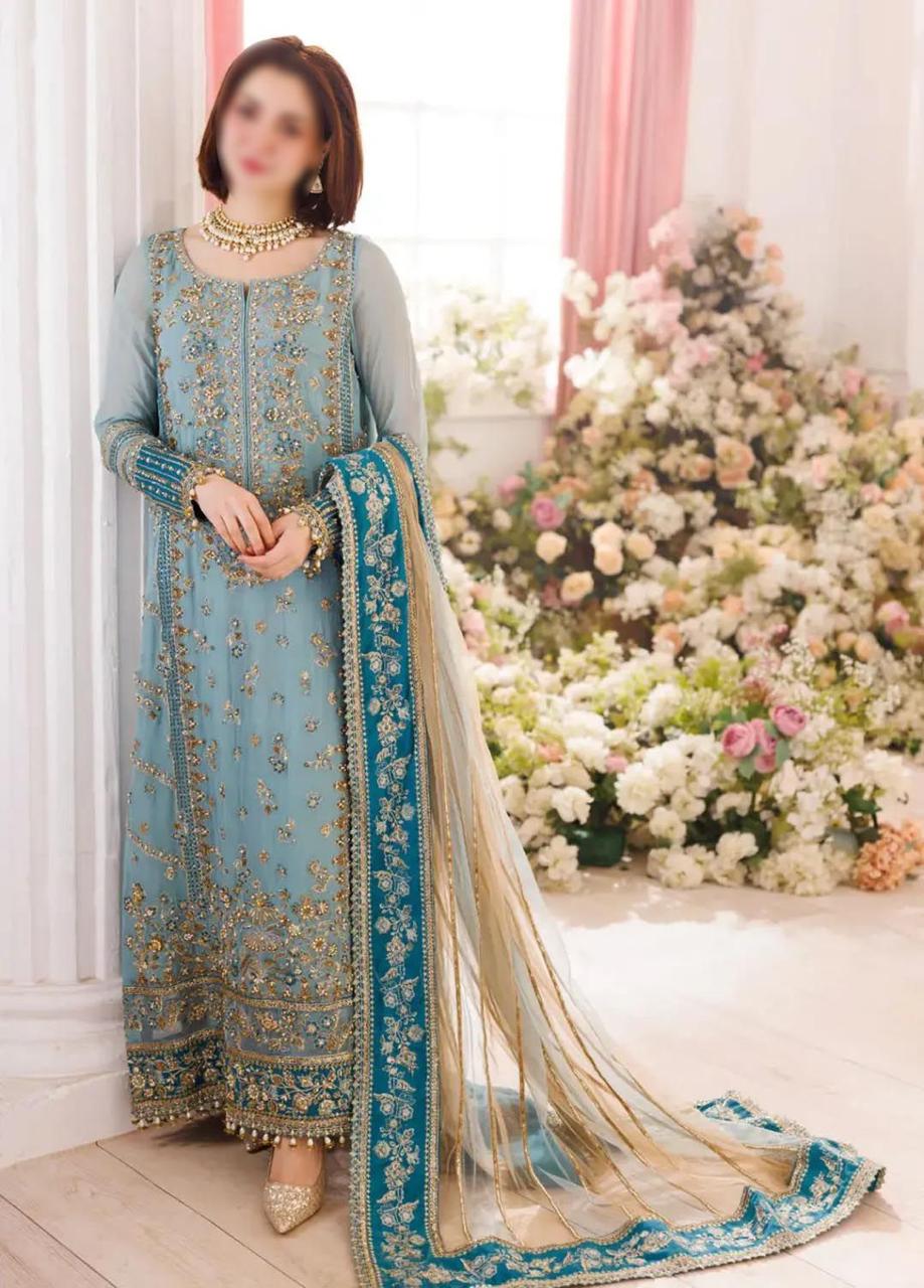 3 Piece Chiffon Net Embroidered Suit