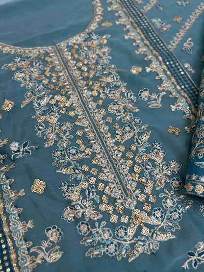 3 Piece Chiffon Net Embroidered Suit
