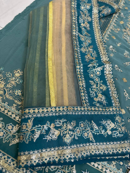 3 Piece Chiffon Net Embroidered Suit