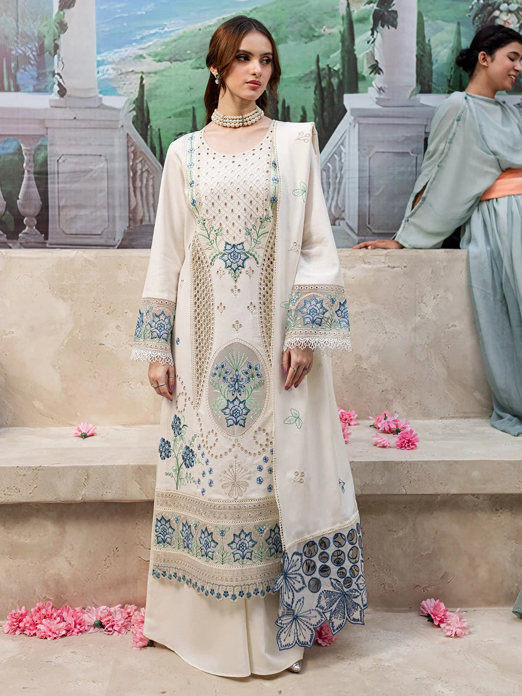 3 Piece Chikankari Embroidered Lawn Dress with Shiffon Dupatta