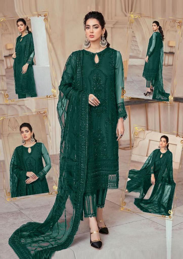 3 Piece Unstitched Embroidery With Net Dupatta