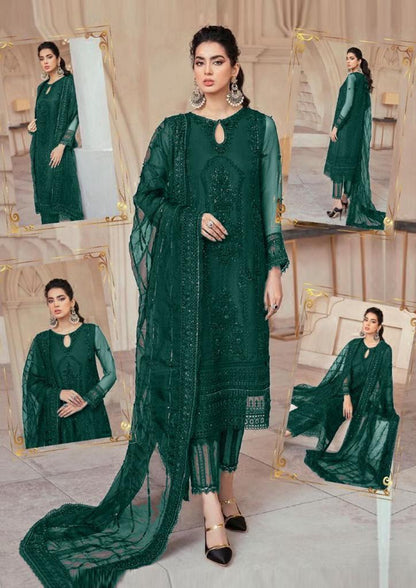 3 Piece Unstitched Embroidery With Net Dupatta