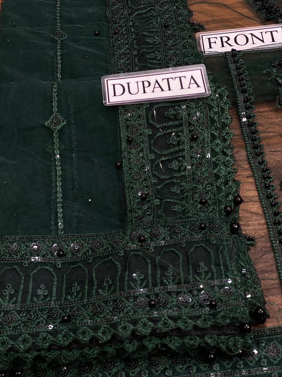 3 Piece Unstitched Embroidery With Net Dupatta