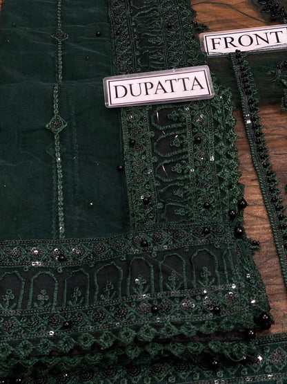 3 Piece Unstitched Embroidery With Net Dupatta