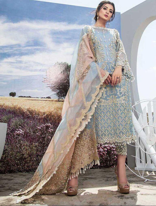 3 Piece Unstitched Organza Suit with Heavy Handwork