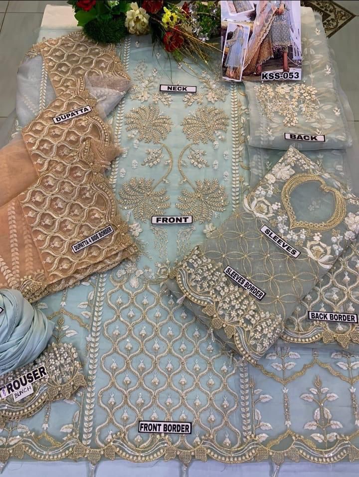 3 Piece Unstitched Organza Suit with Heavy Handwork