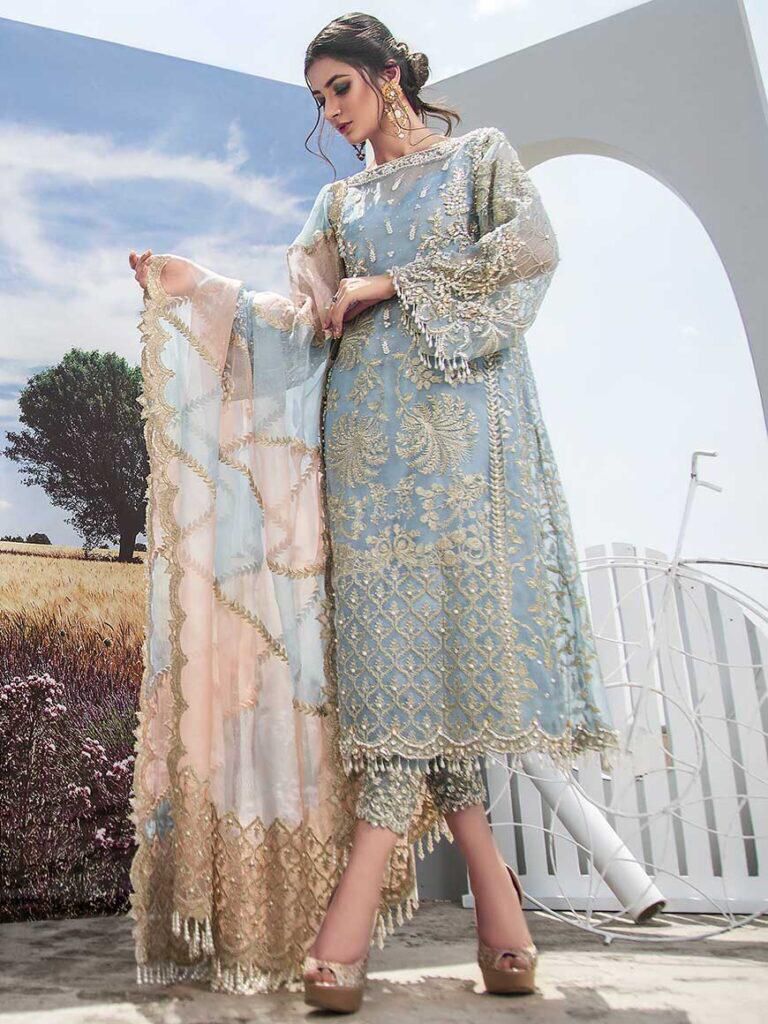 3 Piece Unstitched Organza Suit with Heavy Handwork