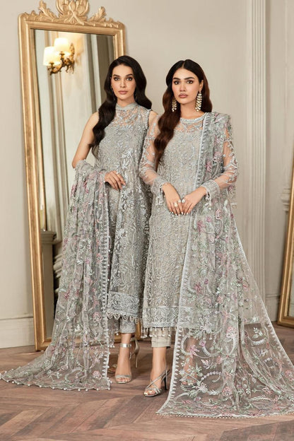 3 Piece Unstitched Net Suit with Ready-to-Wear Embroidered Dupatta, Sharmoz Silk Inner & Trouser