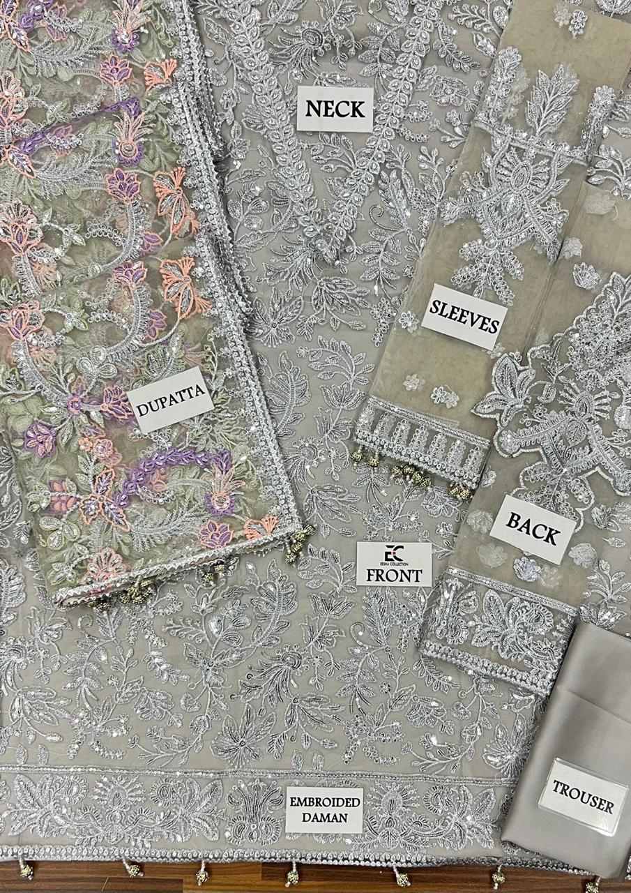 3 Piece Unstitched Net Suit with Ready-to-Wear Embroidered Dupatta, Sharmoz Silk Inner & Trouser