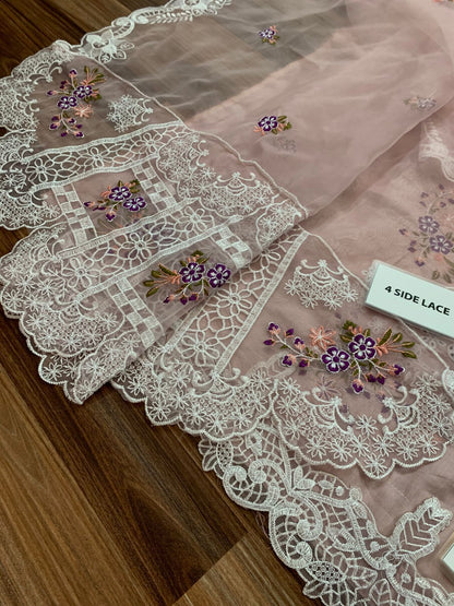 Premium 3 Piece Unstitched Embroidery Suit with Heavy Embroidered Organza Dupatta